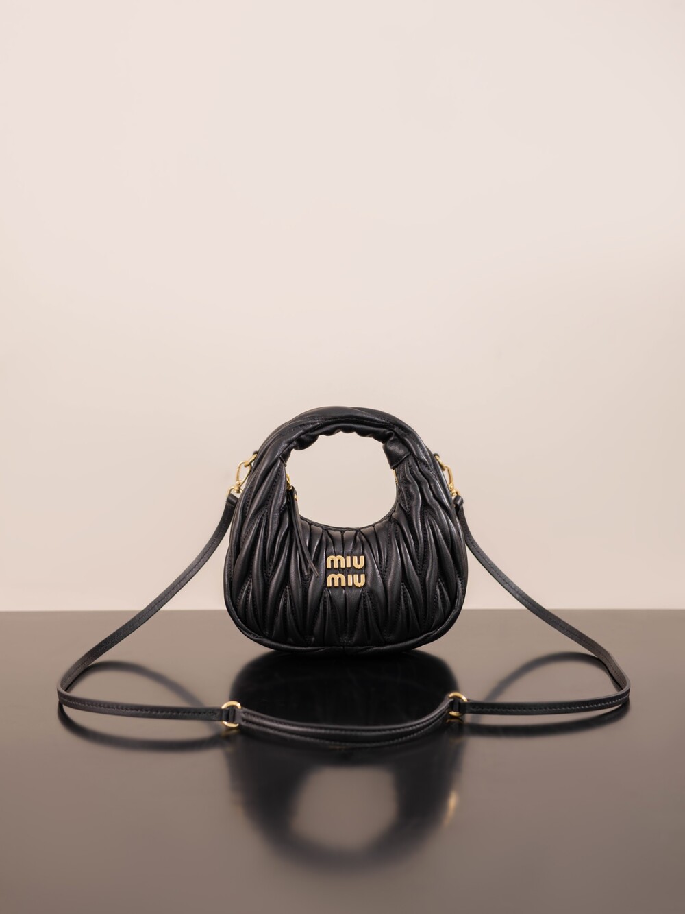 Miu Miu Black Matelassé Mini Hobo Handbag